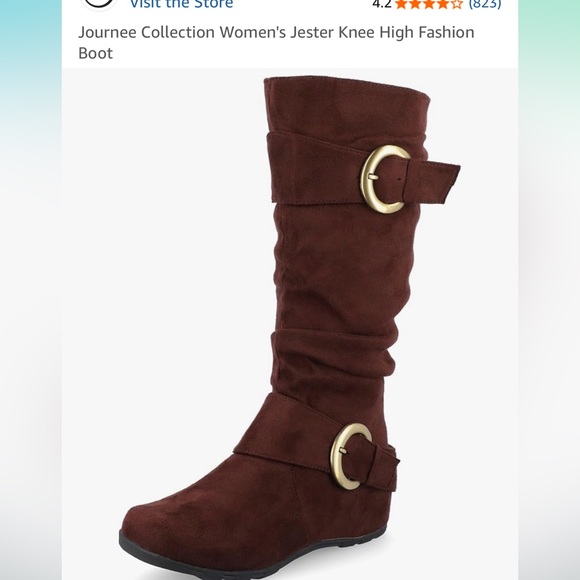 Journee Collection faux suede brown jester boots w/oversized gold/brass buckles - Picture 8 of 11